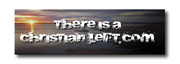 Car magnet with sunset on the left, with text: Thereisachristianleft.com